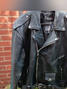 USA Bikers Dream Apparel Black Leather Motorcycle Jacket Men's Size 50 (2XL)